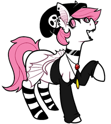 Size: 877x983 | Tagged: safe, artist:/d/non, oc, oc only, bat pony, pony, 4chan, beanie, choker, clothes, drawthread, ear piercing, earring, eyeshadow, female, hat, jewelry, lip piercing, lipstick, makeup, necklace, open mouth, piercing, raised hoof, shirt, simple background, smiling, socks, solo, striped socks, the nightmare before christmas, white background