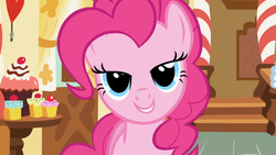 Size: 1280x720 | Tagged: safe, screencap, pinkie pie, earth pony, pony, applebuck season, g4, female, grin, looking at you, mare, out of context, smiling, solo, sugarcube corner