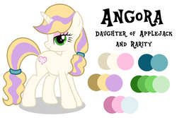 Size: 6000x4000 | Tagged: safe, artist:spottedlions, oc, oc only, oc:angora, pony, absurd resolution, female, magical lesbian spawn, mare, next generation, offspring, parent:applejack, parent:rarity, parents:rarijack, reference sheet, simple background, smiling, solo, white background