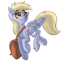 Size: 4000x4000 | Tagged: safe, artist:witchtaunter, derpy hooves, pegasus, pony, g4, colored pupils, cute, derpabetes, ear fluff, female, fluffy, mailbag, mare, simple background, smiling, solo, white background