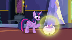 Size: 1920x1080 | Tagged: safe, screencap, princess flurry heart, twilight sparkle, alicorn, pony, a flurry of emotions, g4, force field, magic bubble, twilight sparkle (alicorn), twilight's castle