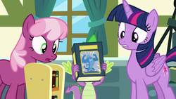 Size: 1920x1080 | Tagged: safe, screencap, burnferno, cheerilee, spike, twilight sparkle, alicorn, dragon, pony, a flurry of emotions, g4, book, ponyville schoolhouse, twilight sparkle (alicorn)