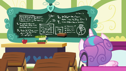 Size: 1920x1080 | Tagged: safe, screencap, princess flurry heart, pony, a flurry of emotions, g4, chalkboard, female, ponyville schoolhouse, solo