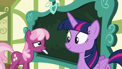 Size: 1920x1080 | Tagged: safe, screencap, cheerilee, twilight sparkle, alicorn, pony, a flurry of emotions, g4, chalkboard, ponyville schoolhouse, twilight sparkle (alicorn)