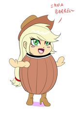Size: 817x1300 | Tagged: source needed, safe, artist:annon, applejack, human, pony, g4, barrel, bimbo, bimbo jack, blushing, boots, chibi, chibimbo, female, halloween costume, hat, high heel boots, humanized, looking at you, makeup, open mouth, ponytail, silly, silly pony, smiling, solo, t pose, tilde, who's a silly human, who's a silly pony