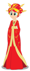 Size: 1260x2967 | Tagged: safe, artist:redtriangle, sunset shimmer, phoenix, equestria girls, g4, beautiful, chinese, chinese dress, empress, female, hanfu, human coloration, light skin, princess, queen, simple background, solo, sunset phoenix, transparent background