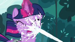 Size: 1920x1080 | Tagged: safe, screencap, twilight sparkle, alicorn, pony, a flurry of emotions, g4, actually milk, context is for the weak, eyes closed, female, glowing horn, horn, mare, milk, milk squirt, not what it looks like, out of context, solo, twilight sparkle (alicorn)