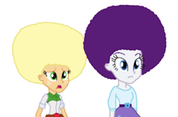 Size: 1104x723 | Tagged: safe, artist:ktd1993, applejack, rarity, equestria girls, g4, afro, alternate hairstyle, female, lesbian, ship:rarijack, shipping, simple background, transparent background