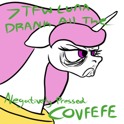 Size: 1800x1800 | Tagged: safe, artist:aaronmk, princess celestia, alicorn, pony, g4, covfefe, donald trump, female, frown, greentext, simple background, solo, text, tfw, white background