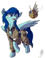 Size: 1550x2000 | Tagged: safe, artist:steelwing-studio, oc, oc only, oc:tinker snowfeather, pegasus, pony, clothes, female, mare, simple background, solo, steampunk, transparent background