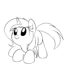 Size: 800x750 | Tagged: safe, artist:acersiii, oc, oc only, oc:luminous siren, pony, unicorn, g4, animated, behaving like a dog, butt shake, cute, female, frame by frame, gif, happy, mare, monochrome, simple background, solo, tail wag, tiny wag, white background