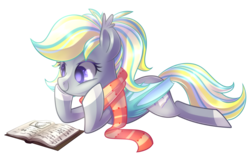 Size: 4200x2700 | Tagged: safe, artist:drawntildawn, oc, oc only, oc:booker, bat pony, pony, book, clothes, high res, scarf, simple background, solo, transparent background