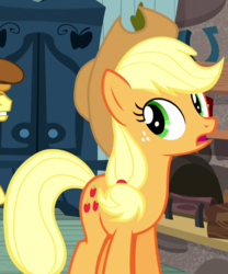 Size: 800x960 | Tagged: safe, screencap, applejack, braeburn, pony, appleoosa's most wanted, g4, cropped, female, looking back, mare, solo