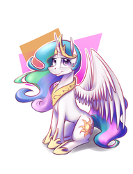 Size: 913x1198 | Tagged: safe, artist:fanch1, princess celestia, alicorn, pony, g4, 80s, abstract background, female, looking at you, mare, sitting, solo