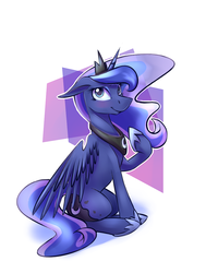 Size: 839x1112 | Tagged: safe, artist:fancheesy, princess luna, alicorn, pony, g4, 80s, abstract background, blushing, female, looking at you, pointing, solo