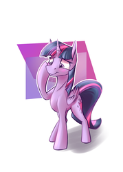 Size: 879x1227 | Tagged: safe, artist:fancheesy, twilight sparkle, alicorn, pony, g4, abstract background, blushing, female, looking down, solo, twilight sparkle (alicorn)