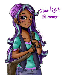 Size: 1097x1280 | Tagged: safe, artist:mylittleyuri, starlight glimmer, equestria girls, g4, clothes, dark skin, female, human coloration, simple background, smiling, solo, white background