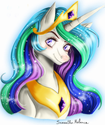 Size: 605x718 | Tagged: safe, artist:samanthamalanca, princess celestia, alicorn, pony, g4, bust, crown, female, jewelry, peytral, portrait, regalia, solo