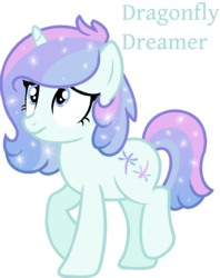 Size: 824x1042 | Tagged: safe, artist:monkfishyadopts, oc, oc only, oc:dragonfly dreamer, pony, unicorn, g4, adoptable, base used, gradient mane, raised hoof, shy, simple background, solo, sparkles, transparent background