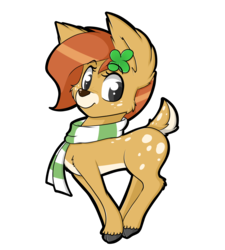 Size: 1800x2000 | Tagged: safe, artist:billysan727, oc, oc only, oc:clover springs, deer, pony, clothes, cloven hooves, clover, cute, female, fluffy, four leaf clover, scarf, simple background, solo, sticker, transparent background