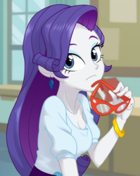 Size: 700x880 | Tagged: safe, artist:ta-na, rarity, equestria girls, g4, bracelet, breasts, cleavage, cute, ear piercing, earring, female, glasses, glasses rarity, jewelry, looking at you, piercing, raribetes, rarity's glasses, reasonably sized breasts, solo