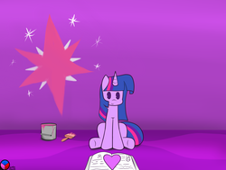 Size: 1280x970 | Tagged: safe, artist:genericmlp, twilight sparkle, pony, g4, book, bucket, chibi, cutie mark, female, paintbrush, sitting, solo