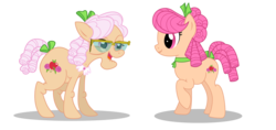 Size: 2500x1180 | Tagged: safe, artist:dragonchaser123, apple rose, earth pony, pony, g4, alternate timeline, cutie mark, female, glasses, hooves, mare, open mouth, self paradox, self ponidox, simple background, smiling, solo, transparent background, young apple rose, younger