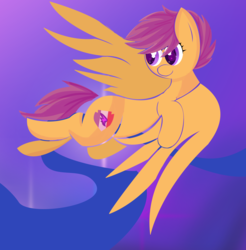 Size: 2311x2345 | Tagged: safe, artist:skyflys, scootaloo, pony, g4, abstract background, cute, cutie mark, female, flying, high res, lineless, scootaloo can fly, solo, the cmc's cutie marks