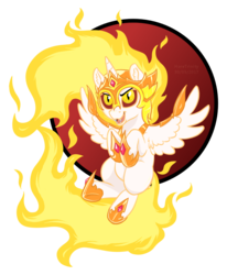Size: 809x984 | Tagged: safe, artist:haretrinity, daybreaker, alicorn, pony, a royal problem, g4, cute, diabreaker, ear fluff, female, filly, flying, mane of fire, simple background, solo, transparent background