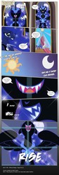 Size: 3353x10026 | Tagged: safe, artist:perfectblue97, nightmare moon, princess celestia, princess luna, alicorn, pony, comic:without magic, g4, absurd resolution, canterlot castle, comic, duality, full moon, moon, sharp teeth, teeth