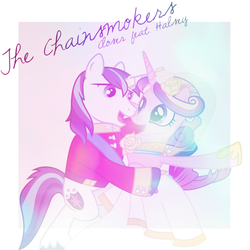 Size: 800x800 | Tagged: safe, artist:90sigma, artist:penguinsn1fan, princess cadance, shining armor, pony, g4, closer, clothes, cover, dress, halsey, parody, the chainsmokers, wedding dress, wedding suit