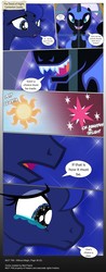 Size: 3353x8524 | Tagged: safe, artist:perfectblue97, nightmare moon, princess luna, alicorn, pony, comic:without magic, g4, absurd resolution, canterlot castle, comic, crying, duality, full moon, hate in the comments, moon, sharp teeth, teeth