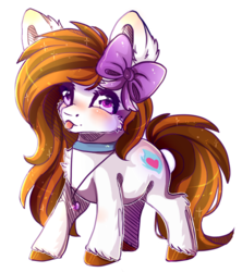 Size: 567x639 | Tagged: safe, artist:serenity, oc, oc only, oc:serenity, pony, blushing, bow, chibi, cute, female, fluffy, hair bow, heart, jewelry, mare, necklace, solo, tongue out, unshorn fetlocks