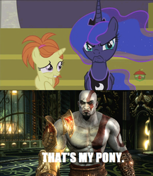 Size: 801x924 | Tagged: safe, edit, edited screencap, screencap, indian summer, princess luna, pony, a royal problem, g4, frown, god of war, grumpy luna, kratos, meme, scowl, that's my pony, that's my x