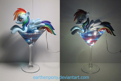 Size: 2000x1347 | Tagged: safe, artist:earthenpony, rainbow dash, pony, g4, alcohol, craft, cup, cup of pony, glass, irl, light, micro, photo, sculpture, solo, traditional art, vodka