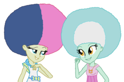 Size: 1101x725 | Tagged: safe, artist:ktd1993, bon bon, lyra heartstrings, sweetie drops, equestria girls, g4, afro, female, lesbian, lidded eyes, looking at each other, ship:lyrabon, shipping, simple background, smiling, transparent background