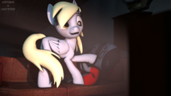 Size: 3840x2160 | Tagged: safe, artist:goatcanon, derpy hooves, pony, g4, 3d, collaboration, couch, cute, high res, nintendo, nintendo switch, source filmmaker, switch dog, television