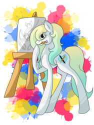 Size: 1500x2000 | Tagged: safe, artist:stereo-of-the-heart, oc, oc only, oc:glacier blaze, earth pony, pony, canvas, drawing, female, mare, mouth hold, paintbrush, solo