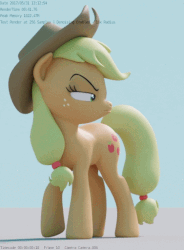 Size: 377x512 | Tagged: safe, artist:therealdjthed, applejack, earth pony, pony, g4, the cutie map, 3d, 3d model, animated, applejack is not amused, blender, blender cycles, cycles render, female, gif, mare, model:djthed, raised eyebrow, simple background, solo, squint, suspicious, unamused