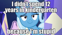 Size: 1920x1080 | Tagged: safe, edit, edited screencap, screencap, trixie, pony, unicorn, all bottled up, g4, female, glowing horn, horn, image macro, larry and steve, mare, meme, smug, solo
