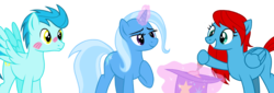 Size: 1460x495 | Tagged: safe, artist:dosey--doe, trixie, oc, oc:flurry red, pegasus, pony, unicorn, g4, blushing, cute, simple background, transparent background