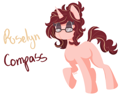 Size: 1344x1048 | Tagged: artist needed, safe, oc, oc only, oc:roselyn compass, pony, unicorn, female, glasses, lineless, mare, simple background, solo, wattpad, white background