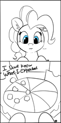 Size: 960x1920 | Tagged: safe, artist:pabbley, pinkie pie, earth pony, pony, g4, arrested development, comic, female, food, mare, none pizza with left beef, partial color, pizza, simple background, solo, white background