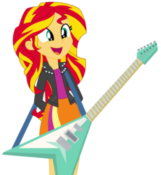 Size: 2097x2283 | Tagged: safe, artist:sketchmcreations, sunset shimmer, equestria girls, g4, my little pony equestria girls: rainbow rocks, clothes, cute, electric guitar, female, flying v, guitar, hands behind back, high res, jacket, leather jacket, musical instrument, open mouth, shimmerbetes, simple background, skirt, solo, sunset shredder, transparent background, vector
