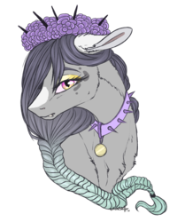 Size: 1024x1280 | Tagged: safe, artist:dementra369, oc, oc only, pony, braid, bust, chest fluff, collar, fangs, floral head wreath, flower, portrait, simple background, solo, spiked collar, transparent background