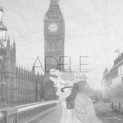 Size: 800x800 | Tagged: safe, artist:alexpony, artist:penguinsn1fan, pony, adele, big ben, clothes, cover, dress, elizabeth tower, london, monochrome, parody, solo, westminster