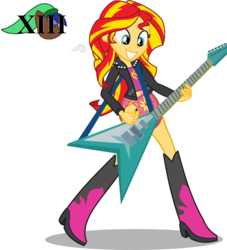 Size: 818x900 | Tagged: safe, artist:mlpcutepic, artist:seahawk270, edit, sunset shimmer, equestria girls, g4, boots, cutie mark diapers, diaper, diaper edit, female, flying v, guitar, musical instrument, non-baby in diaper, shoes, solo