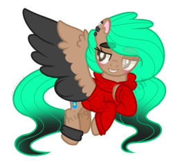 Size: 900x835 | Tagged: safe, artist:wishing-well-artist, oc, oc only, oc:paint dazzle, pegasus, pony, clothes, colored wings, ear piercing, earring, female, hoodie, jewelry, mare, multicolored wings, piercing, simple background, solo, transparent background