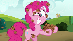 Size: 1920x1090 | Tagged: safe, screencap, pinkie pie, earth pony, pony, g4, rock solid friendship, faic, female, mare, pain, pain tolerance, solo, stingbush seed pods