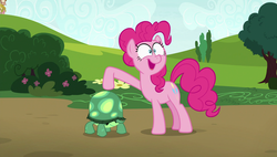 Size: 1920x1090 | Tagged: safe, screencap, pinkie pie, tank, pony, g4, rock solid friendship, ponk